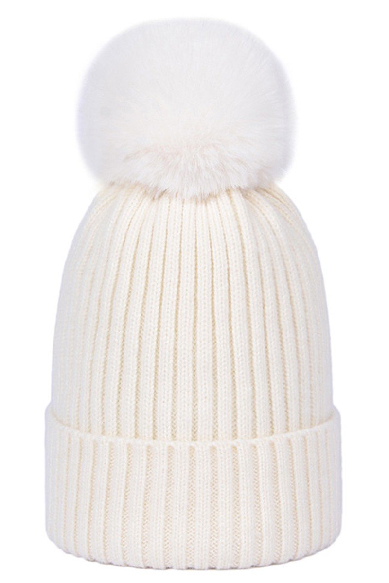 SOLID SIMPLE BASIC POM POM KNIT BEANIE