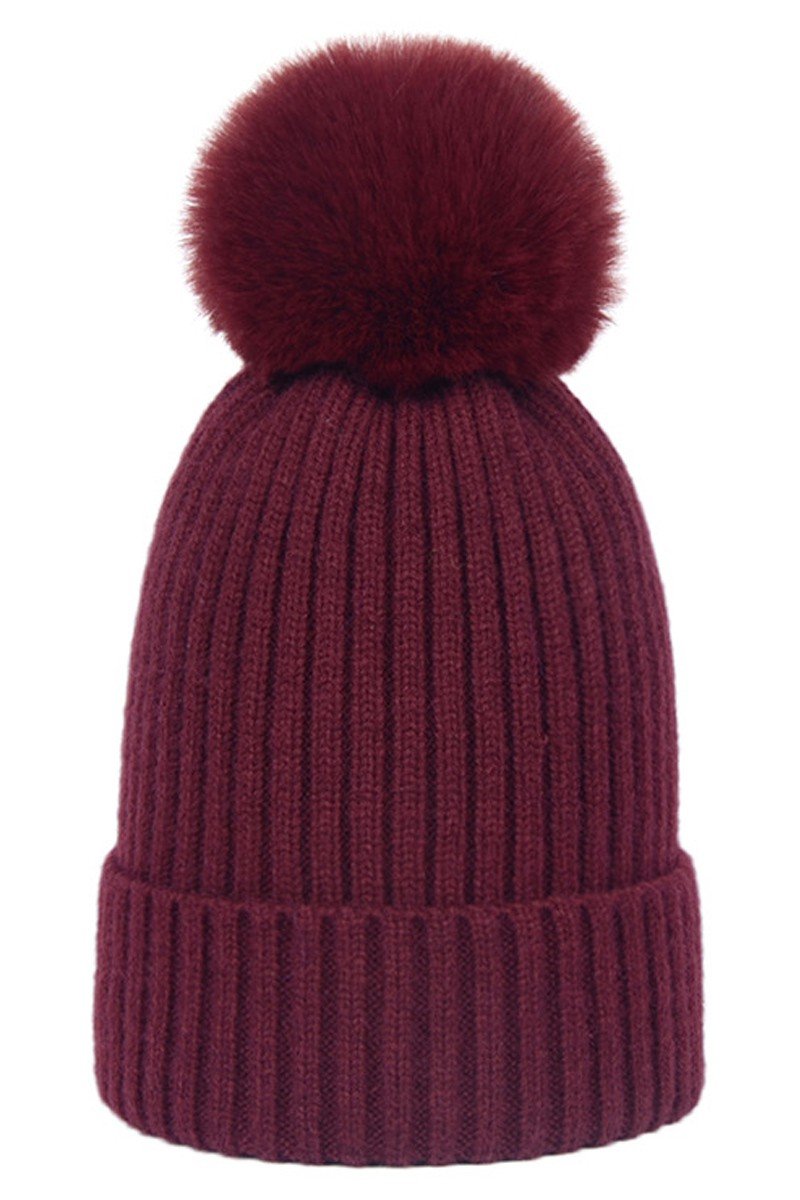 SOLID SIMPLE BASIC POM POM KNIT BEANIE