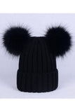 DOUBLE FLUFFY POM POM SIMPLE KNIT BEANIE