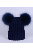 DOUBLE FLUFFY POM POM SIMPLE KNIT BEANIE