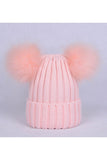 DOUBLE FLUFFY POM POM SIMPLE KNIT BEANIE