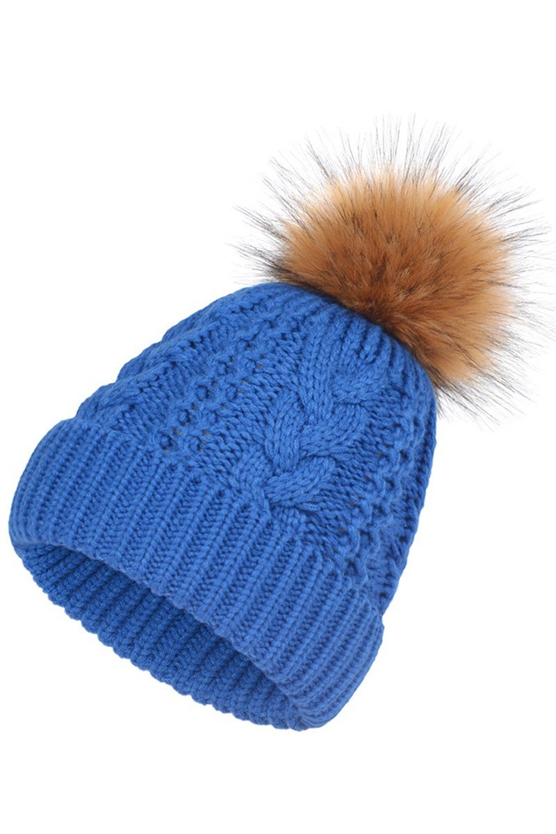 FLUFFY POM POM BASIC TWISTED KNIT BEANIE