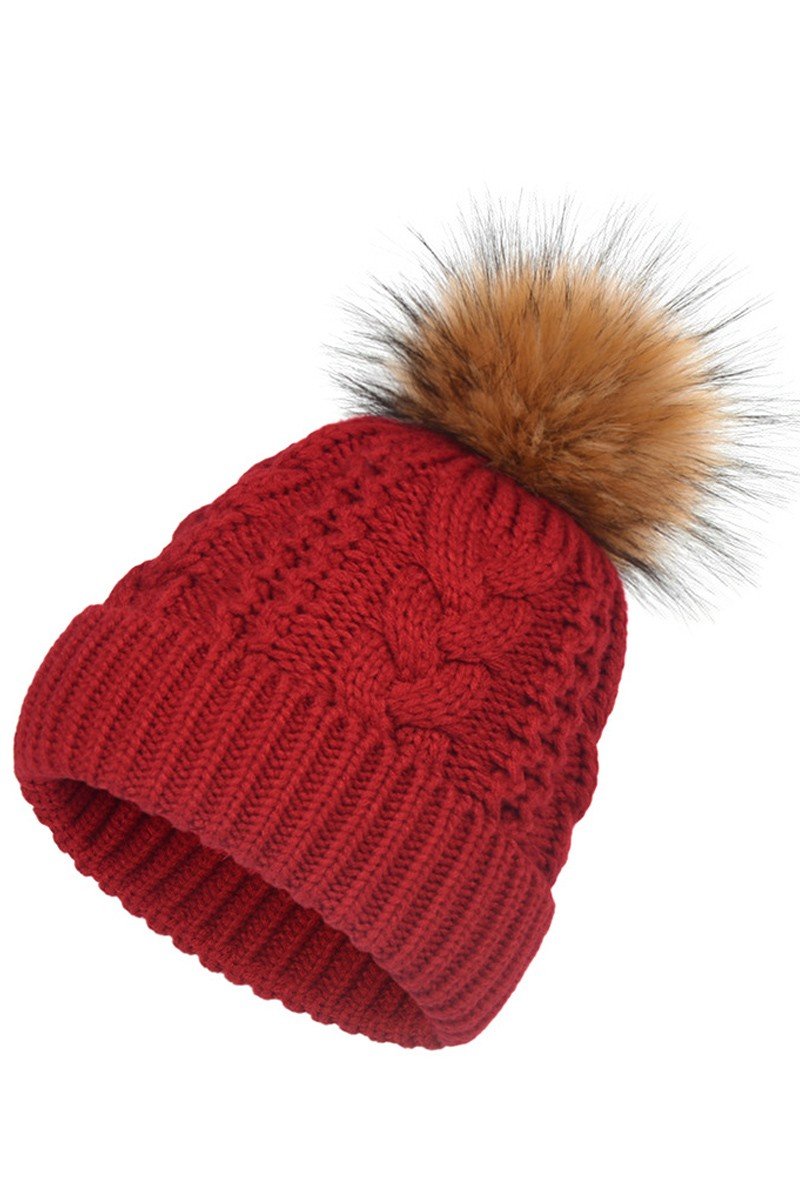 FLUFFY POM POM BASIC TWISTED KNIT BEANIE