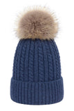 FLUFFY POM POM TWISTED CABLE KNIT BEANIE WARM HAT