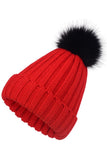 FLUFFY BALL SIMPLE BASIC KNIT BEANIE