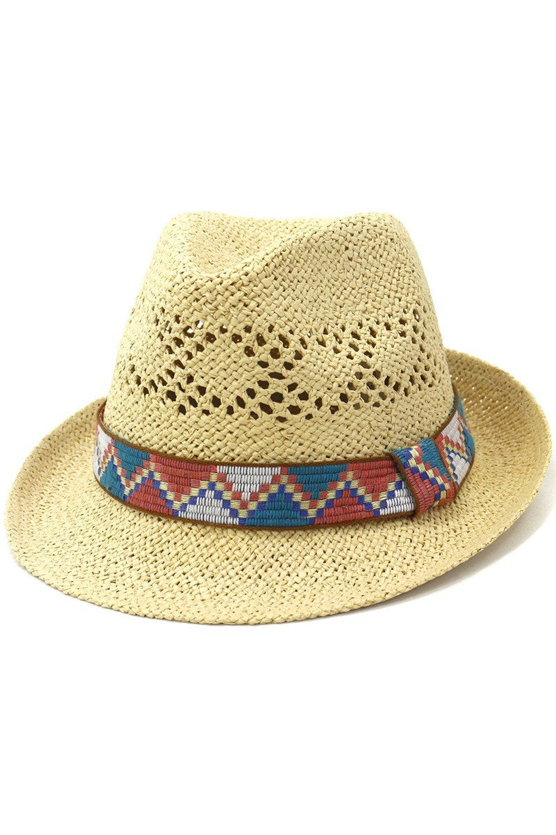 PATTERN BAND TRENDY WOVEN STRAW HAT
