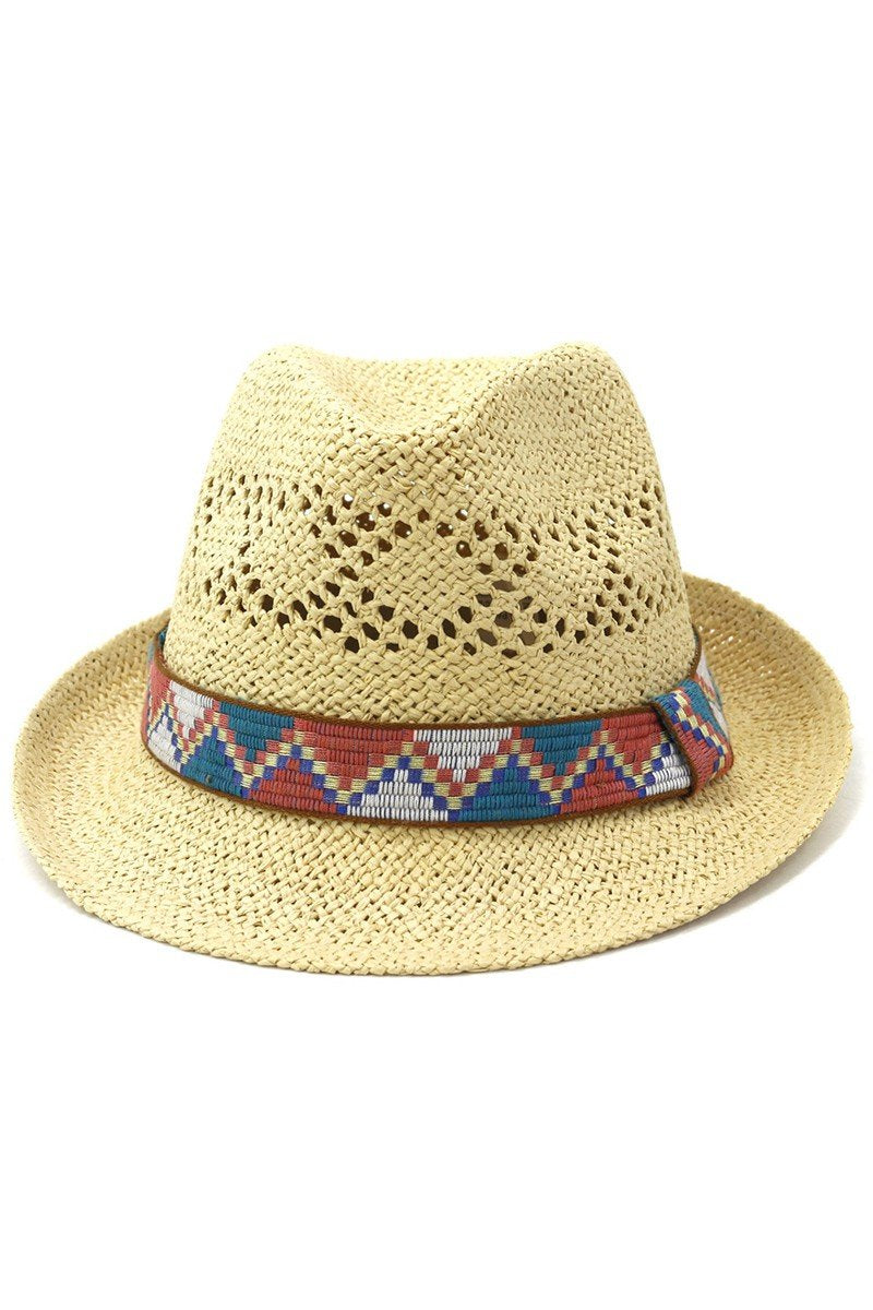 PATTERN BAND TRENDY WOVEN STRAW HAT