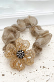 FOUR LEAF CLOVER FLASH DRILL DECOR TONE SCRUNCHIE