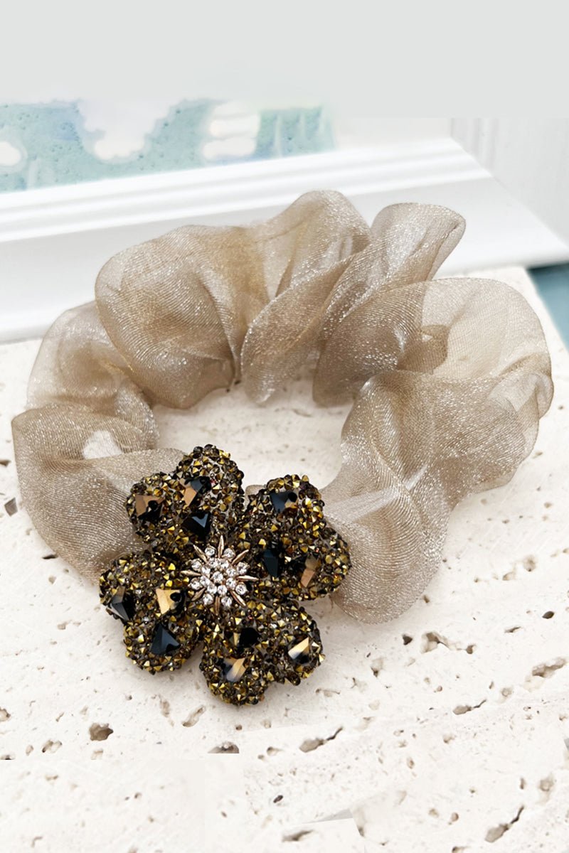 FOUR LEAF CLOVER FLASH DRILL DECOR TONE SCRUNCHIE