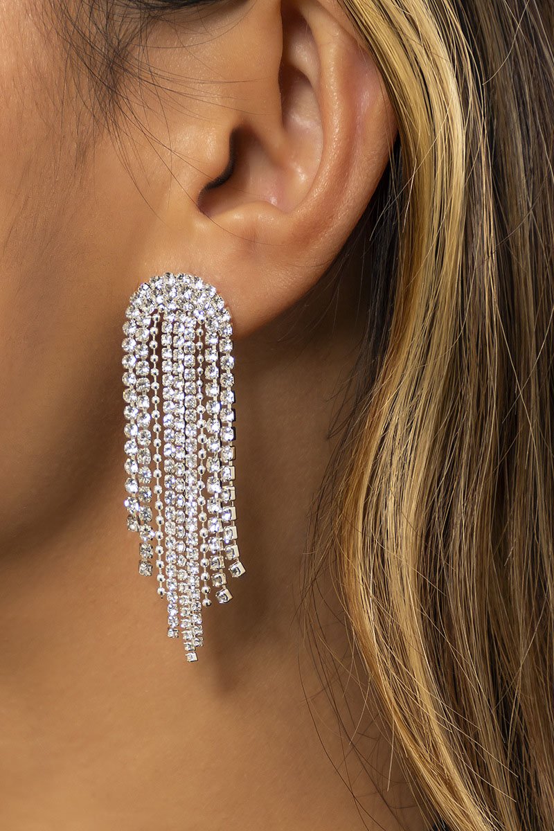 NICHE SIMPLE TASSEL MICRO-SET RHINESTONE EARRINGS