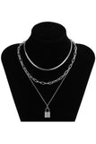 RHINESTONE STUD LOCK SHAPED PENDANT NECKLACE