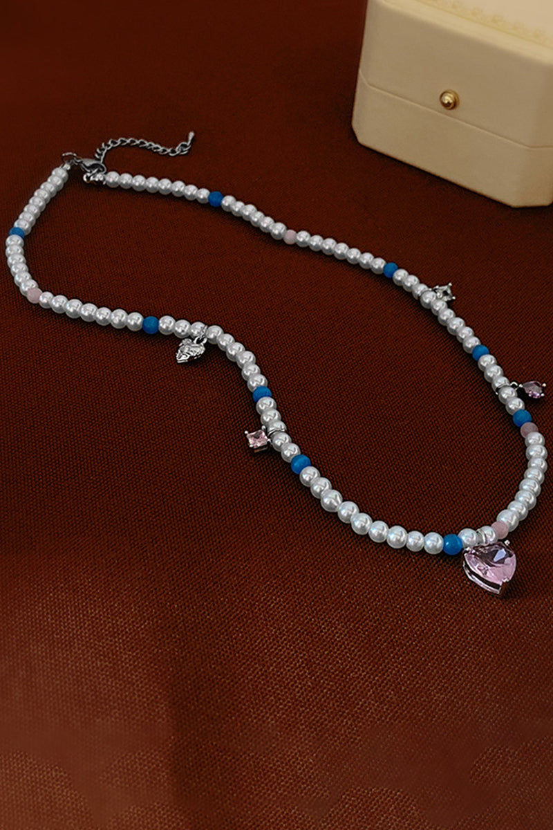 WOMEN ZIRCON LOVE PEARL BEADED NECKLACE