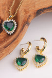 RETRO ZIRCON LOVE EARRINGS NECKLACE SET, 2PCS PER 1 PACK