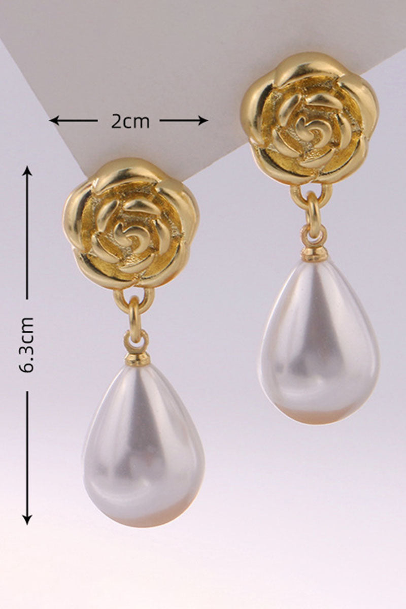 WOMEN RETRO CAMELLIA PEARL EARRINGS