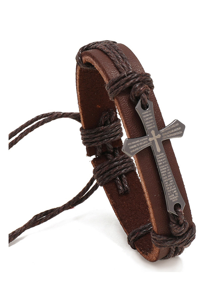 WOMEN VINTAGE CROSS LEATHER BRAIDED BRACELET