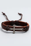 WOMEN VINTAGE CROSS LEATHER BRAIDED BRACELET