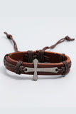 WOMEN VINTAGE CROSS LEATHER BRAIDED BRACELET