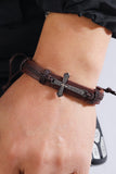 WOMEN VINTAGE CROSS LEATHER BRAIDED BRACELET