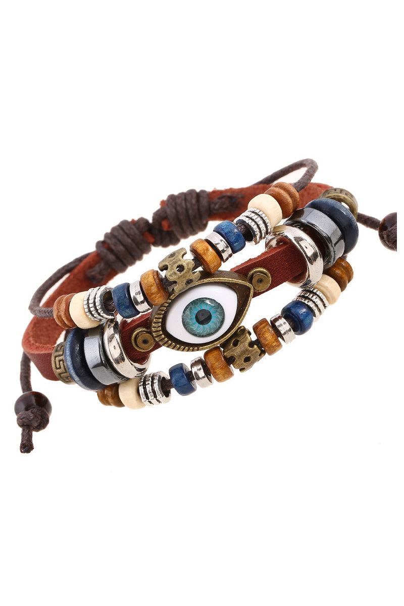 VINTAGE MULTILAYER LEATHER BLUE EYE BRACELET