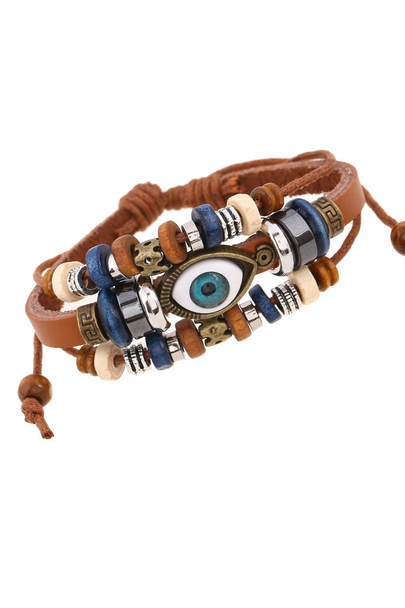 VINTAGE MULTILAYER LEATHER BLUE EYE BRACELET