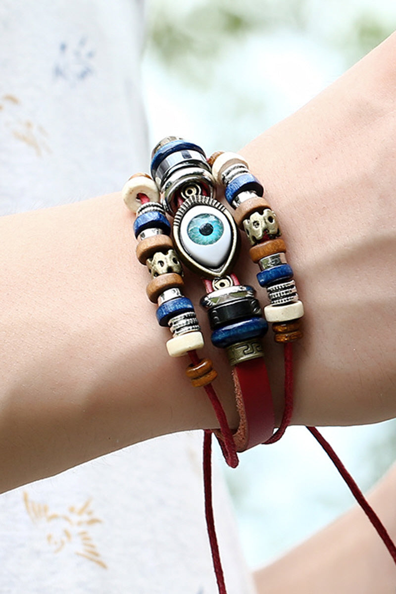 VINTAGE MULTILAYER LEATHER BLUE EYE BRACELET