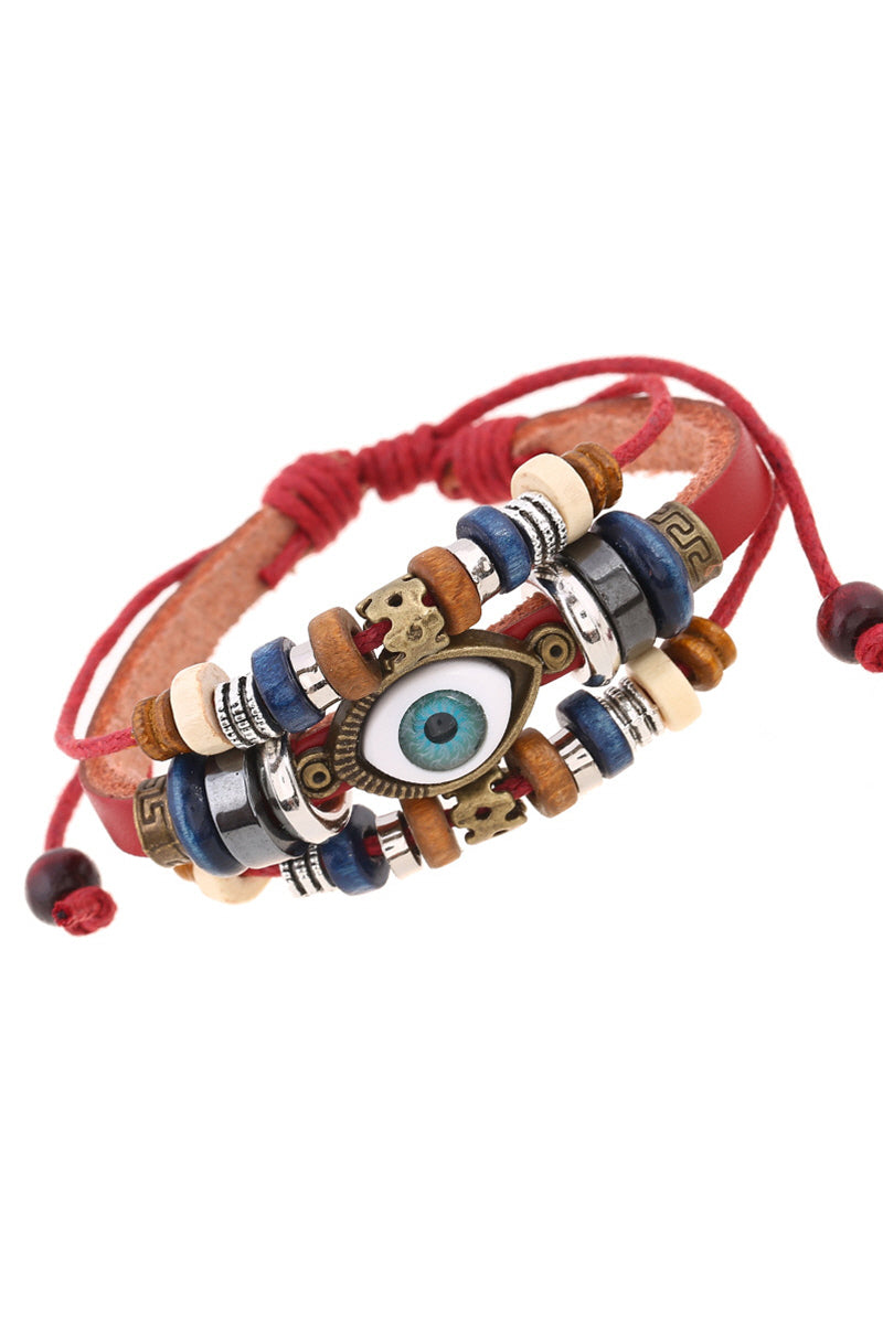 VINTAGE MULTILAYER LEATHER BLUE EYE BRACELET