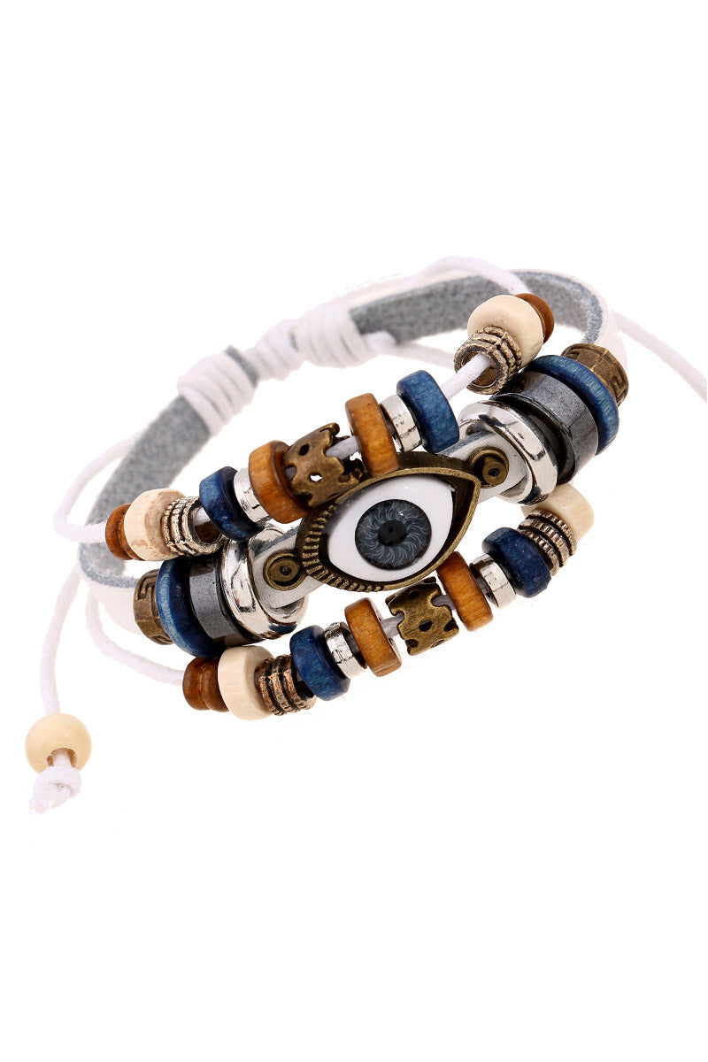 VINTAGE MULTILAYER LEATHER BLUE EYE BRACELET