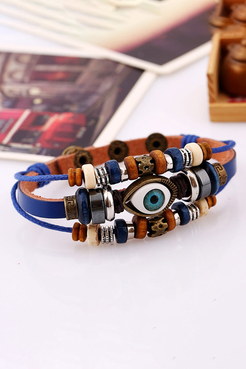 BEADED EYES BUCKLE LEATHER BRACELET