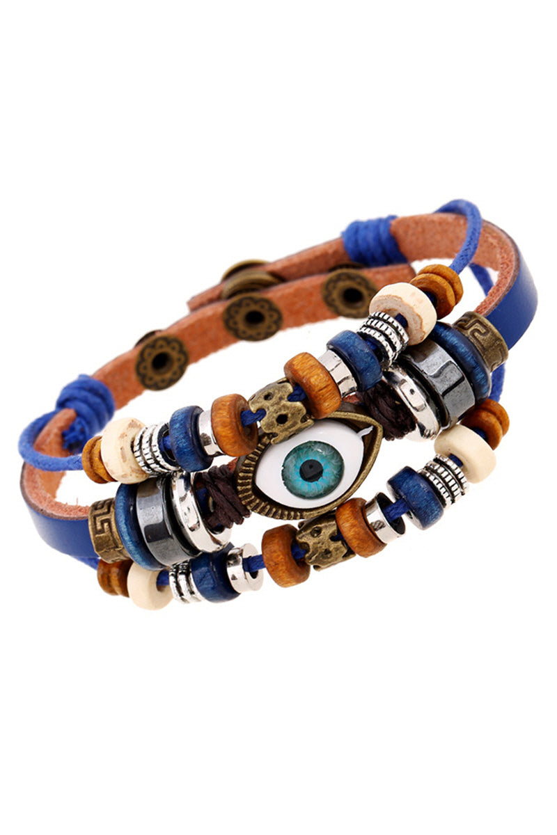 BEADED EYES BUCKLE LEATHER BRACELET