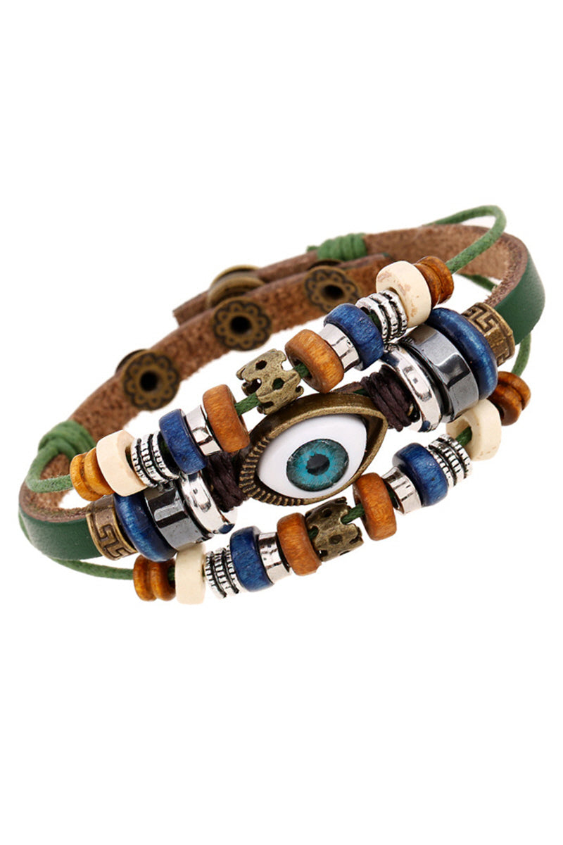 BEADED EYES BUCKLE LEATHER BRACELET