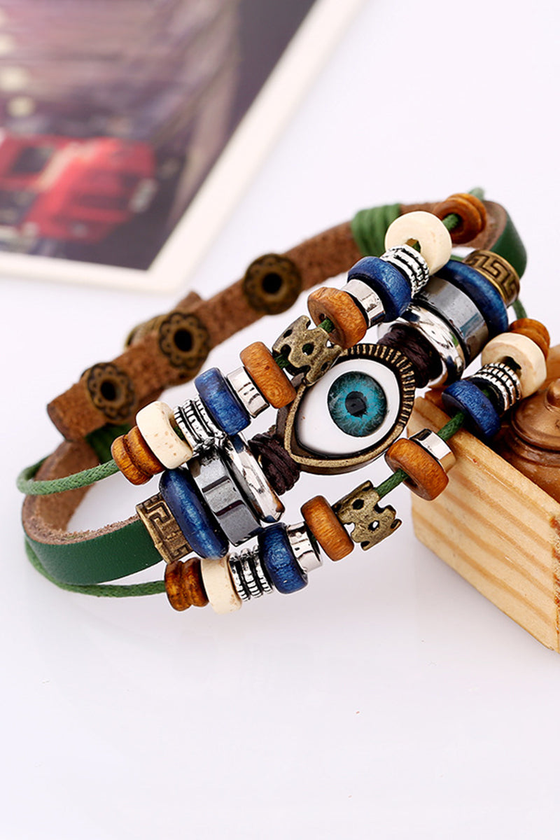 BEADED EYES BUCKLE LEATHER BRACELET