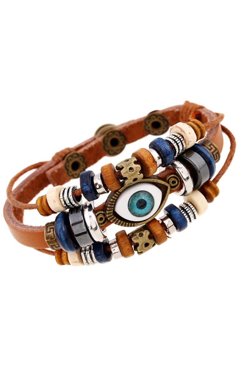 BEADED EYES BUCKLE LEATHER BRACELET