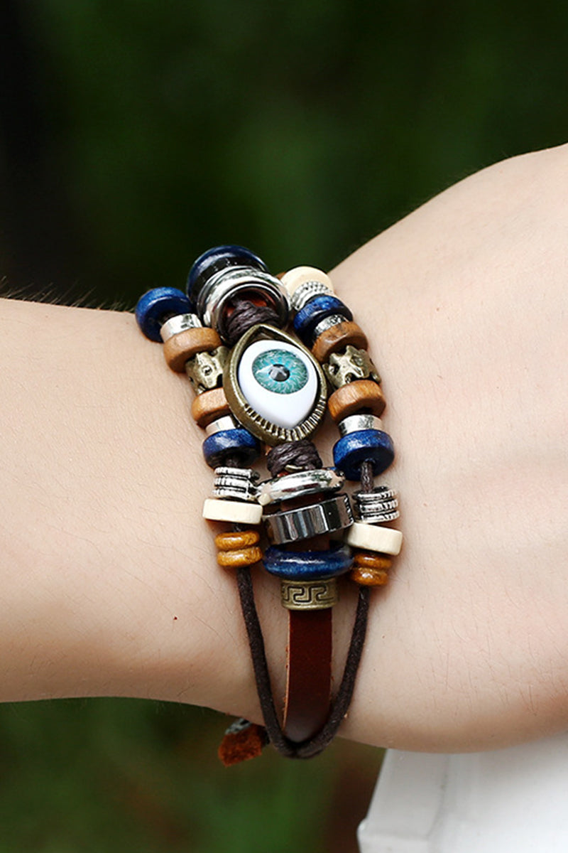 BEADED EYES BUCKLE LEATHER BRACELET