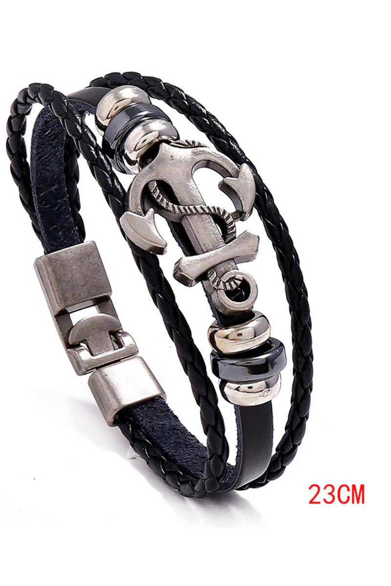 SIMPLE BRAIDED ANCHOR COWHIDE BRACELET