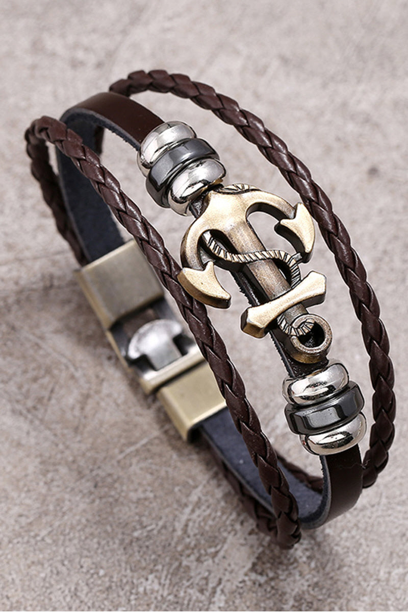 SIMPLE BRAIDED ANCHOR COWHIDE BRACELET