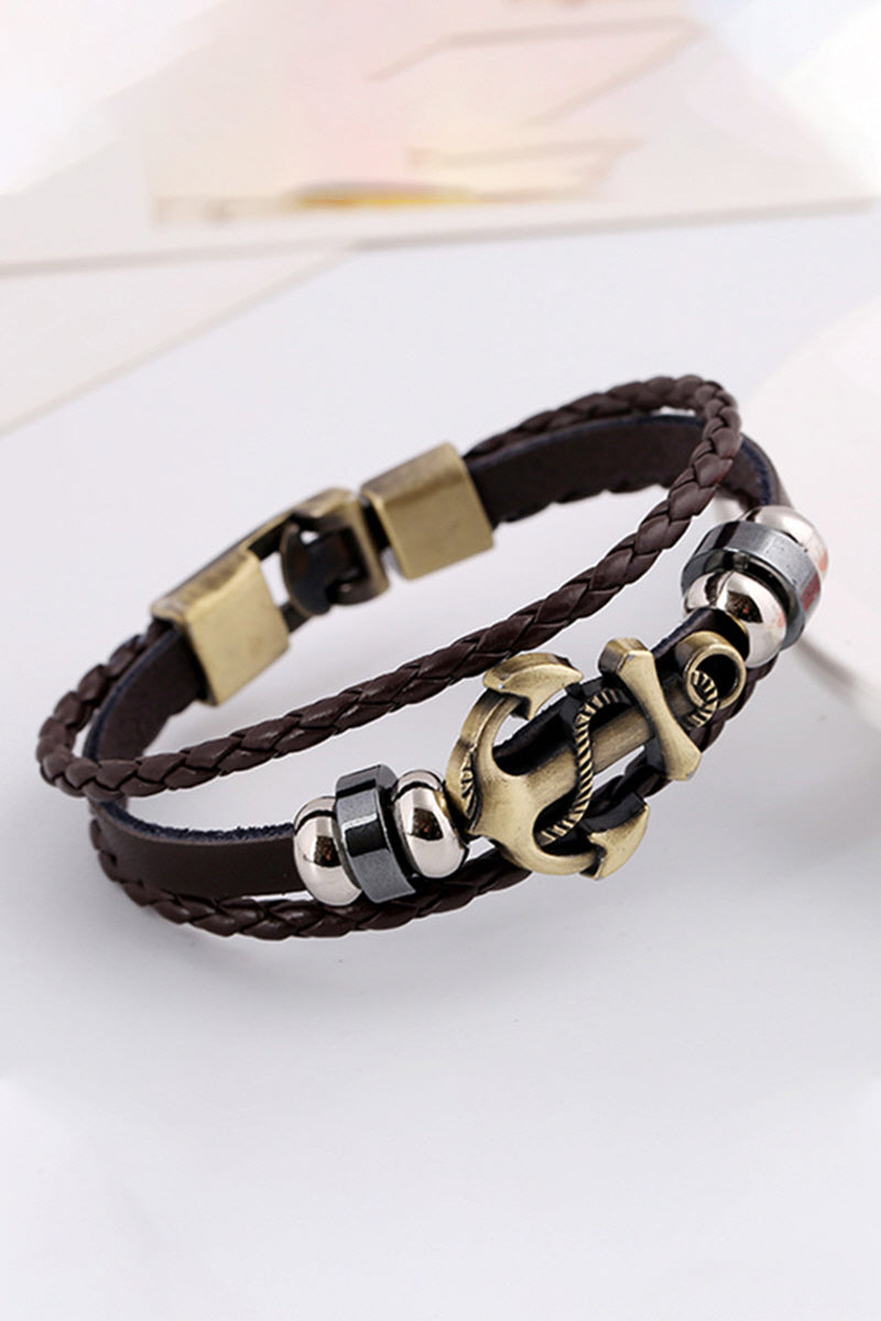 SIMPLE BRAIDED ANCHOR COWHIDE BRACELET