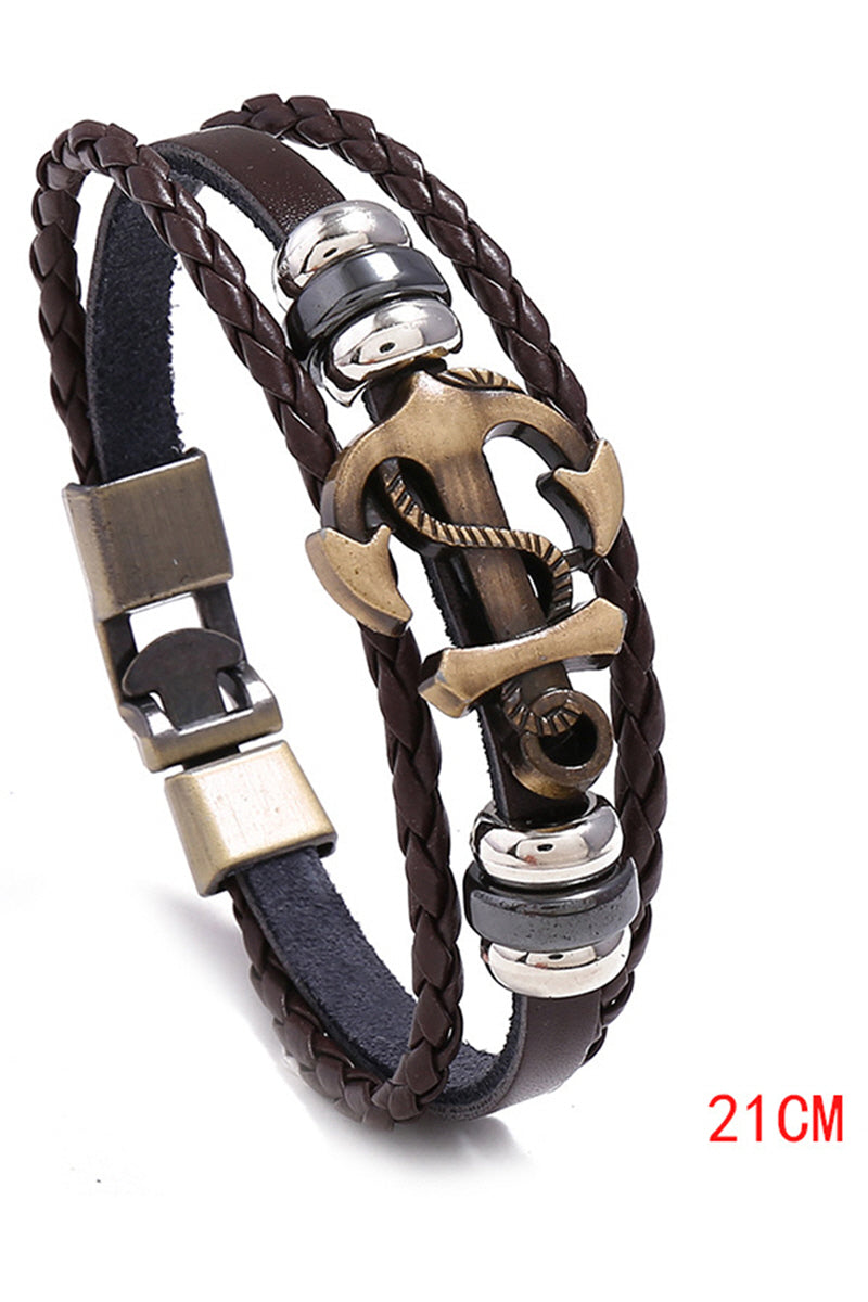 SIMPLE BRAIDED ANCHOR COWHIDE BRACELET