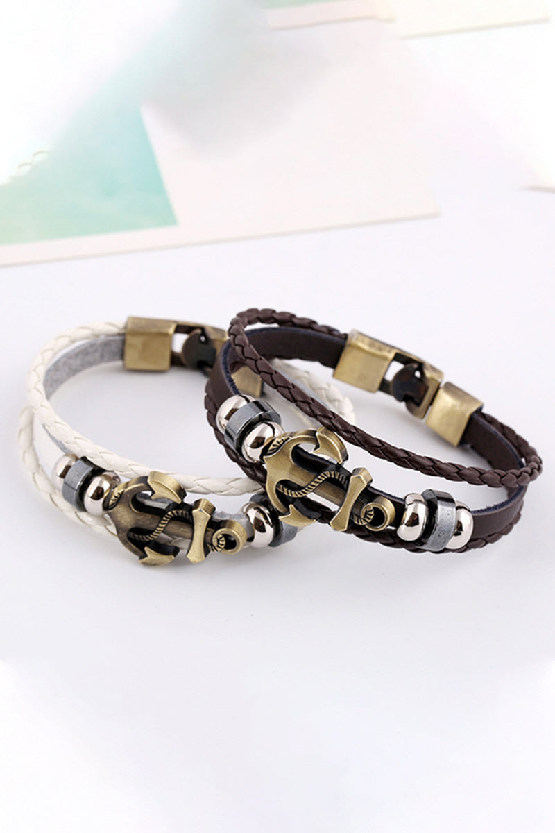 SIMPLE BRAIDED ANCHOR COWHIDE BRACELET