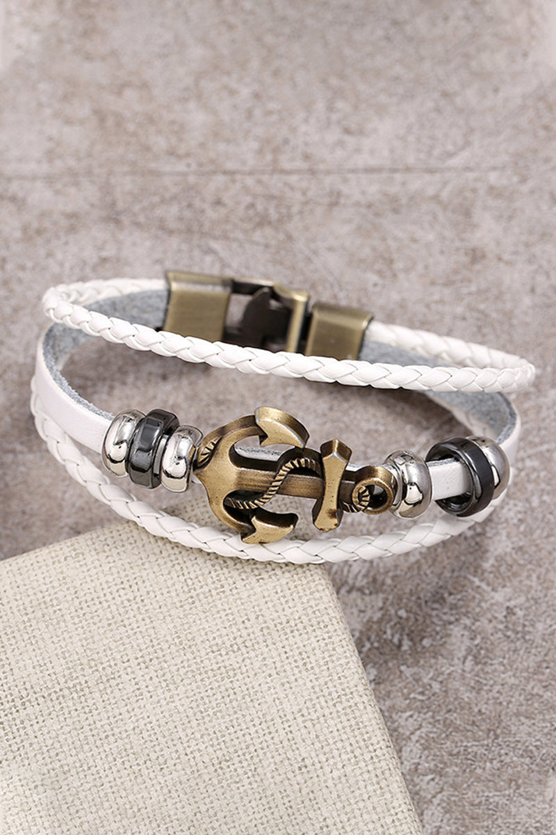 SIMPLE BRAIDED ANCHOR COWHIDE BRACELET