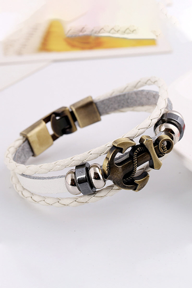 SIMPLE BRAIDED ANCHOR COWHIDE BRACELET