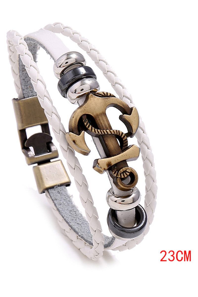 SIMPLE BRAIDED ANCHOR COWHIDE BRACELET