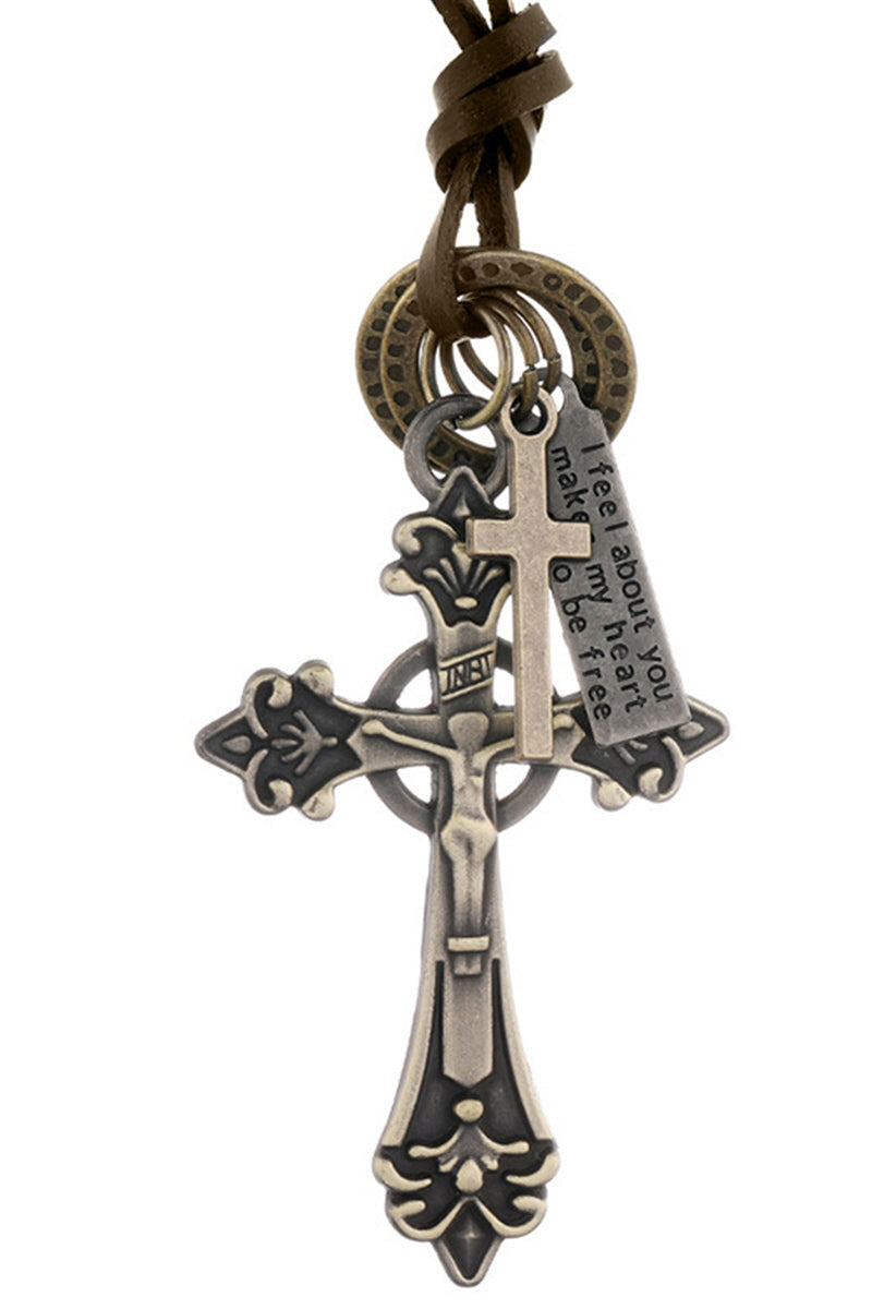 RETRO PU ADJUSTABLE CROSS PENDANT