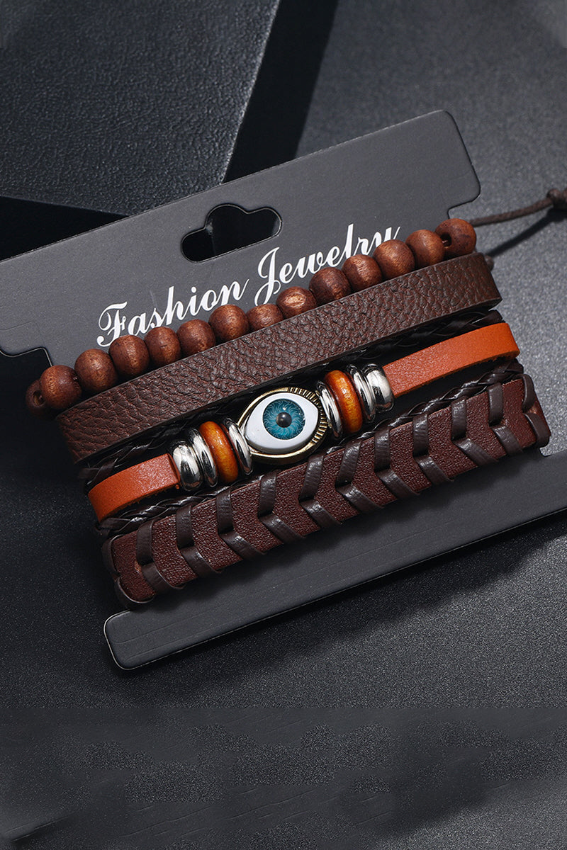 4PCS RETRO LEATHER BRACELETS BRAIDED SETS