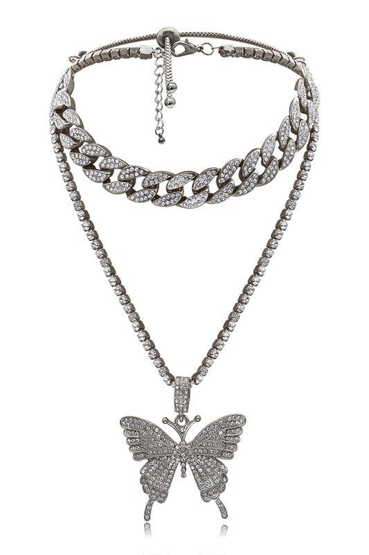 BIG BUTTERFLY PENDENT MULTI LAYER CHAIN NECKLACE