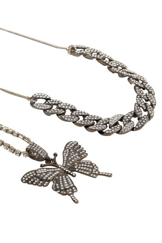 BIG BUTTERFLY PENDENT MULTI LAYER CHAIN NECKLACE