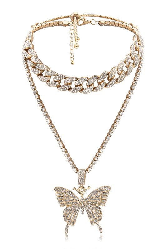 BIG BUTTERFLY PENDENT MULTI LAYER CHAIN NECKLACE