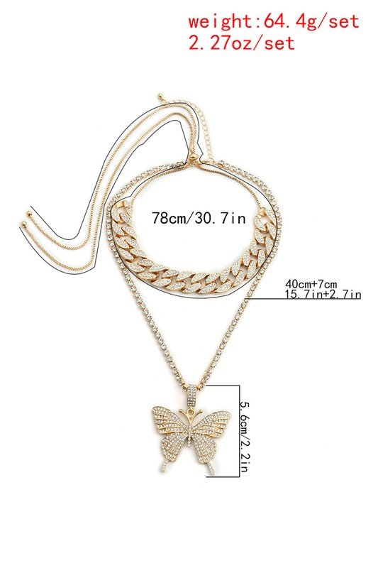 BIG BUTTERFLY PENDENT MULTI LAYER CHAIN NECKLACE