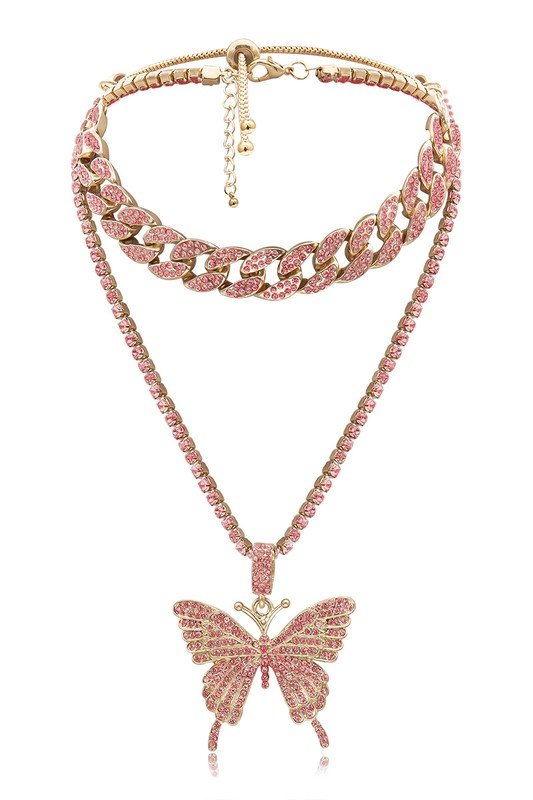 BIG BUTTERFLY PENDENT MULTI LAYER CHAIN NECKLACE