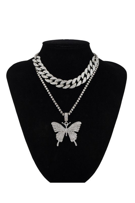 BIG BUTTERFLY PENDENT MULTI LAYER CHAIN NECKLACE