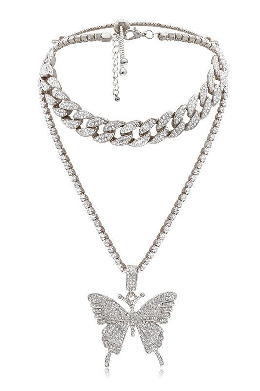 BIG BUTTERFLY PENDENT MULTI LAYER CHAIN NECKLACE